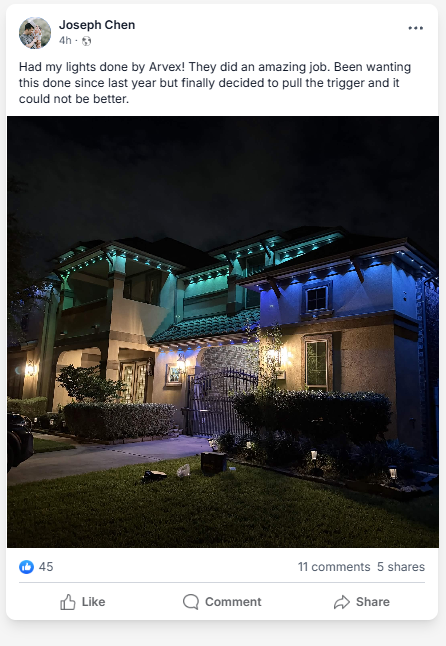Facebook review post for Arvex Solutions from Joseph Chen