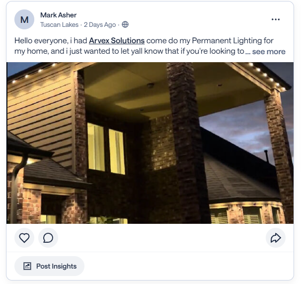 Facebook review post for Arvex Solutions from Mark Asher