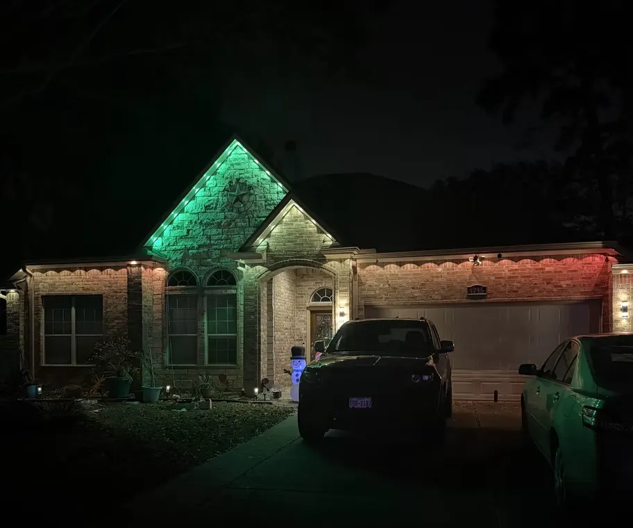 Home with red and green Christmas color scene